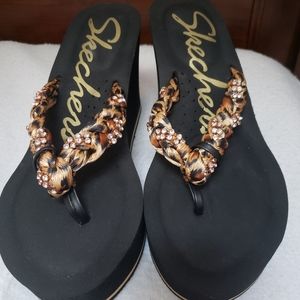 skechers cabana wedge braided embellished thong sandals